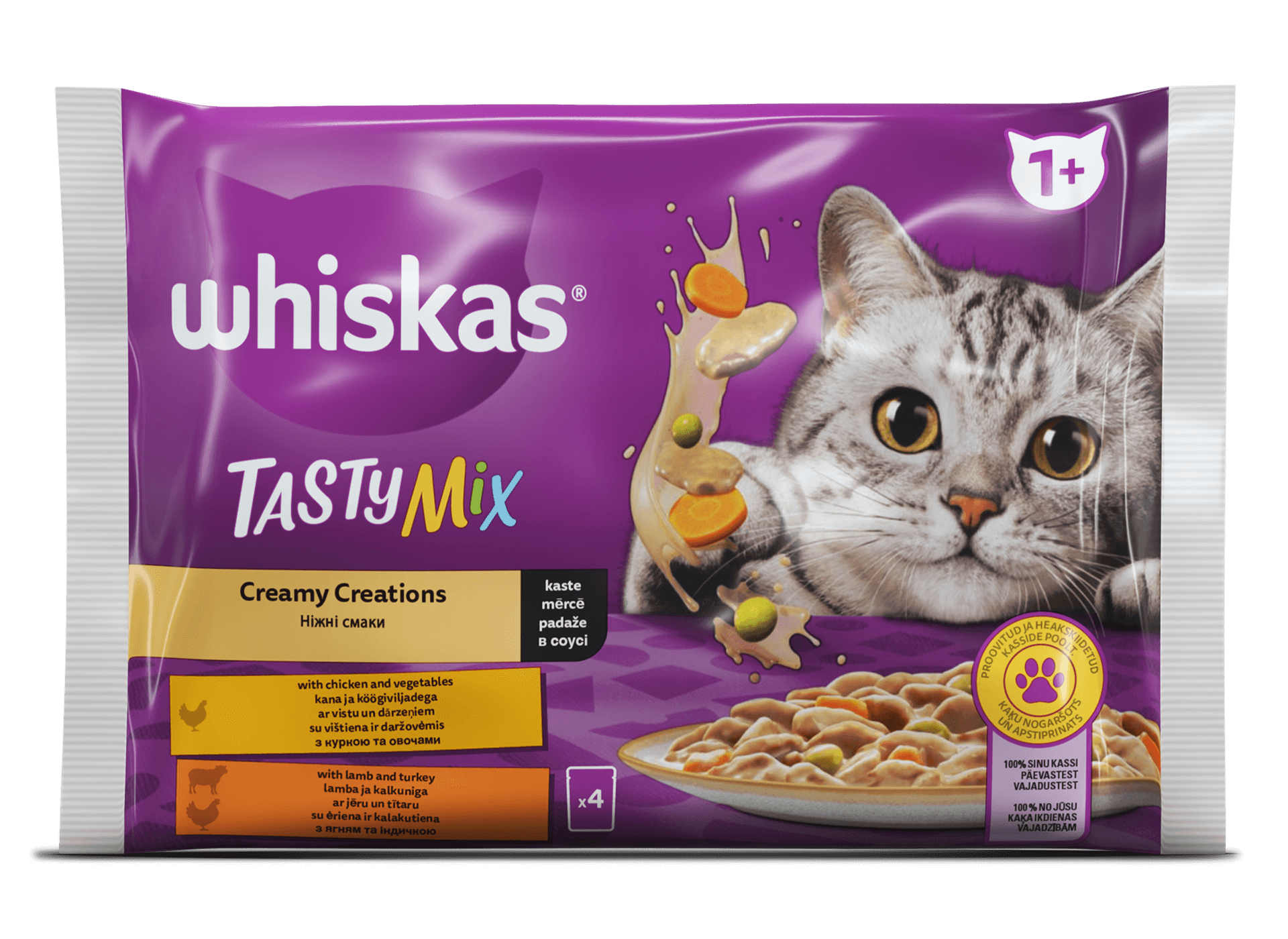 Whiskas Tasty Mix 1+ Creamy Creation ėdalas padaže 4x85g